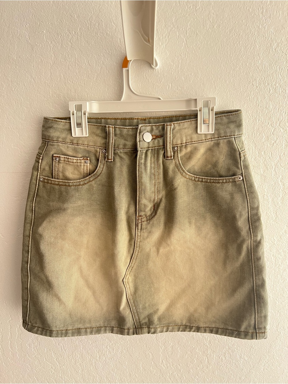 Casual Washed Olive Mini Skirt - Women's Denim Short Skirt